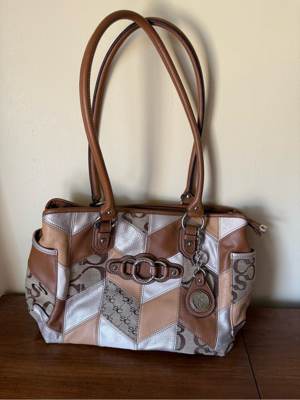 Sophia Caperelli Patchwork Shoulder Bag - Brown & Tan